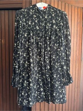 Reformation Jourdan Dress - Black Floral Long Sleeve Babydoll